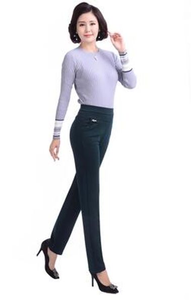 

2020 5xl plus size middle-old age women trousers high waist straight button lady casual pants solid dv237, Black;white