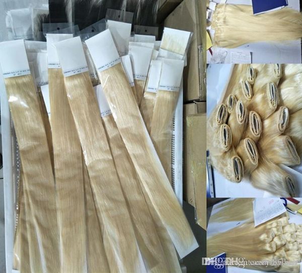 Pacote de 100g onda reta cor loira 613 peças de cabelo humano virgem não processado trama de cabelo russo frete grátis