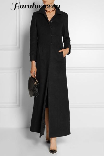 

black solid long woolen winter coats single breasted warm wool coat and jacket fashion long elegant ladies coats