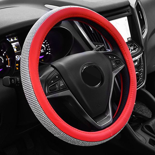 

5d new car full steering wheel cover eco-friendly pu leather rhinestone decorations steering wheel covers four seasons