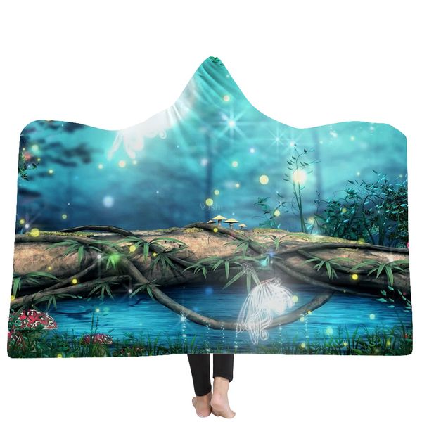 

exquisite wearable fleece hoodie throw for adults blankets forest print green hoode blanket soft fluffy blankets