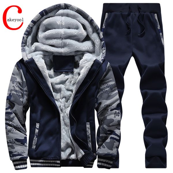 

winter thick inner wool hoodie men hat casual active suit man zipper exercise suits men outwear coat plus size16j391, Black