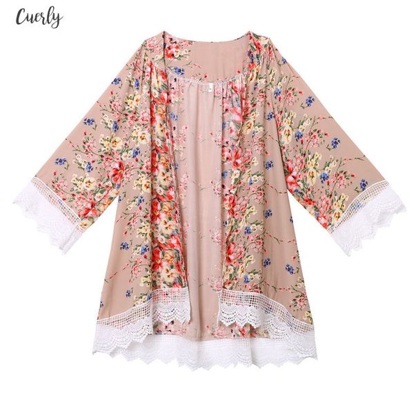 

women chiffon vintage kaftan cardigan print blouse beach cover up lace tassel long sleeve kimono shirt summer, White