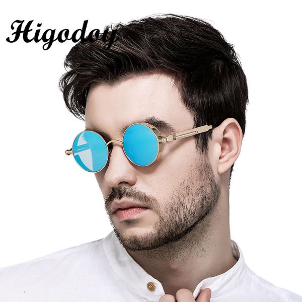 

higodoy new retro round metal steampunk sun glasses women vintage spring legs reflective womens sunglasses brand 2020, White;black