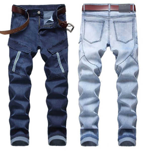 

new designer men's jeans mens distressed ripped skinny jeans classic washed slim moto biker causal mens denim pants hip hop men jeans 0, Blue