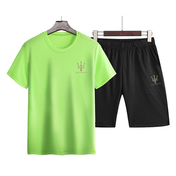 

luxury tracksuits maserati summer men's suit new sports and leisure suit t-shirt short sleeve fashion youth trend slim shorts, Gray