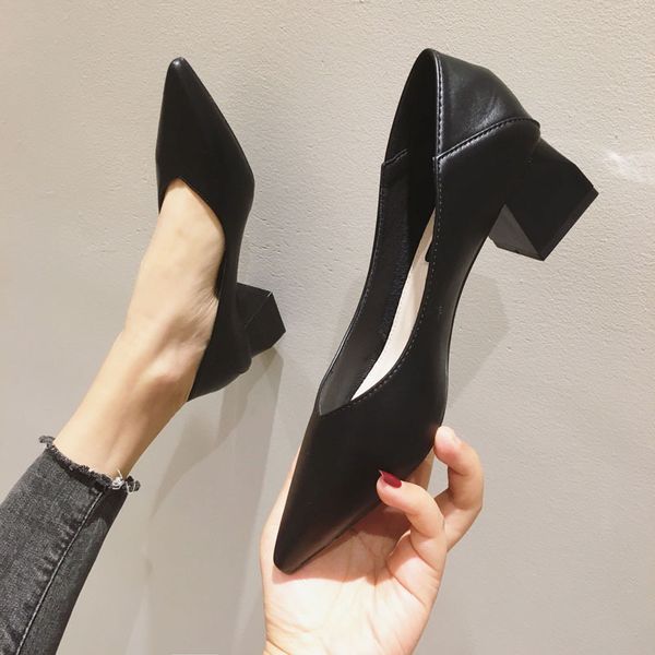 

high heel leather shoes sandals ladies shallow mouth heels 12 cm slip om pointed pumps all-match lace-up 2020 women's african, Black