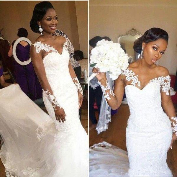 

south african church wedding dresses long 2019 long sleeves lace appliques bridal gowns formal reception gowns custom cheap, White