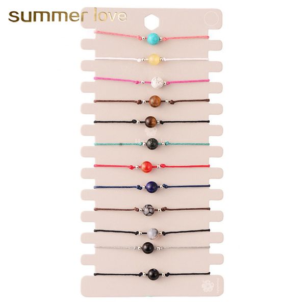 

12pcs/sets natural stone handmade woven charms bracelets & bangles for women adjustable rope wristband jewelry children birthday gift, Black