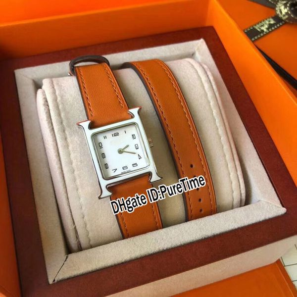 

new w044905ww00 steel case white dial swiss quartz womens watch ladies watches brown leather with white line original orange box h19a1, Slivery;brown