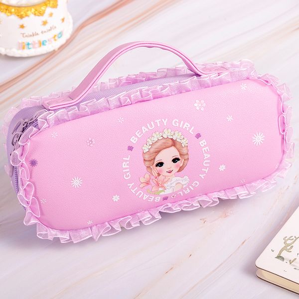 

high capacity cute lace creative pencil case portable cute net red pen box multi-function pencils cases back to school supplies