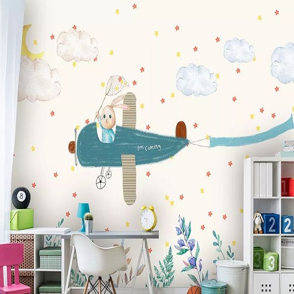 

new custom large mural 3d wallpaper cartoon stars moon plane children's bedroom mural tv back wall decor deep 5d embossed