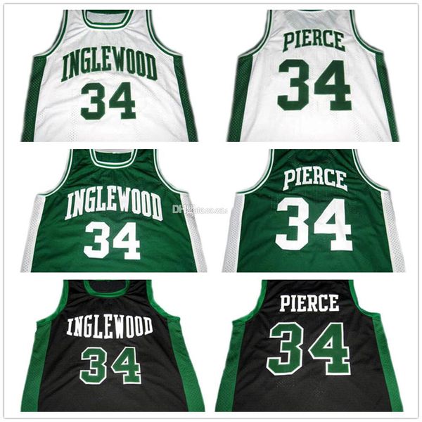 Paul Pierce #34 Inglewood Lisesi Beyaz Yeşil Siyah Retro Basketbol Formaları Mens Ed Özel Herhangi Bir Sayı Adı