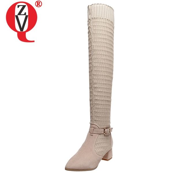 

zvq 2019 winter fashion over knee boots outside warm mid heels pointed toe buckle women shoes drop shipping size 33-40, Black