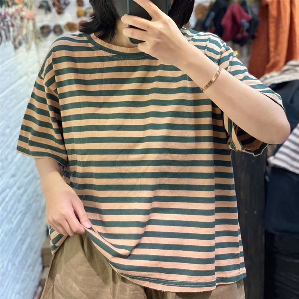 

2020 muye stripe loose large edition all-match casual pullover short-sleeved cotton t-shirt jacket cotton t-shirt female, White