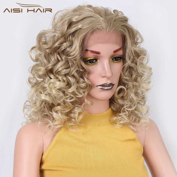 2019 I S A Wig 18 Inch Short Blonde Curly Synthetic Lace Front