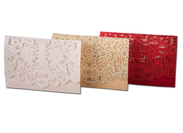 

greeting cards 100pcs gold & white red laser cut wedding invitations with envelopes, blank invitation card paper, for marriage