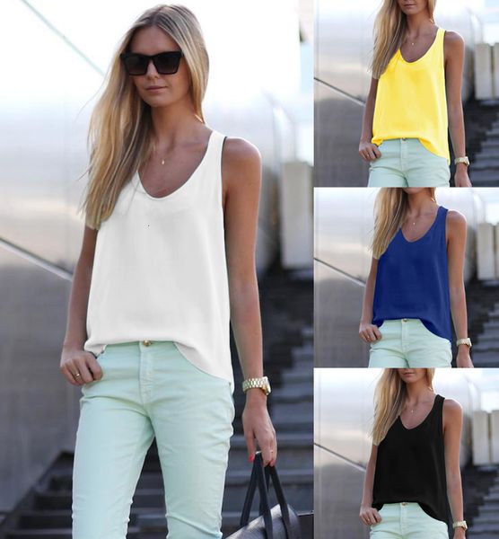 

ladies designer chiffon blouses new women summer casual tank sleeveless chiffon loose vest blouse tee shirt selling, White