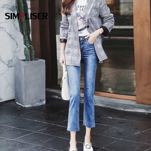 

ripped jeans pants high waist denim blue trousers femme jeans stretch straight trousers 2019 summer fashion ladies capri pants