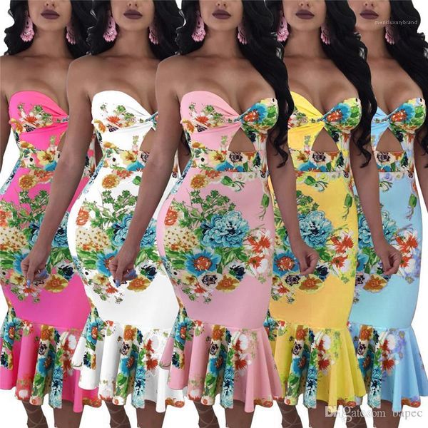 

сексуальный ночной клуб без бретелек bodycon платья модельер русалка платья женщины лето цветочный принт платье женский, Black;gray