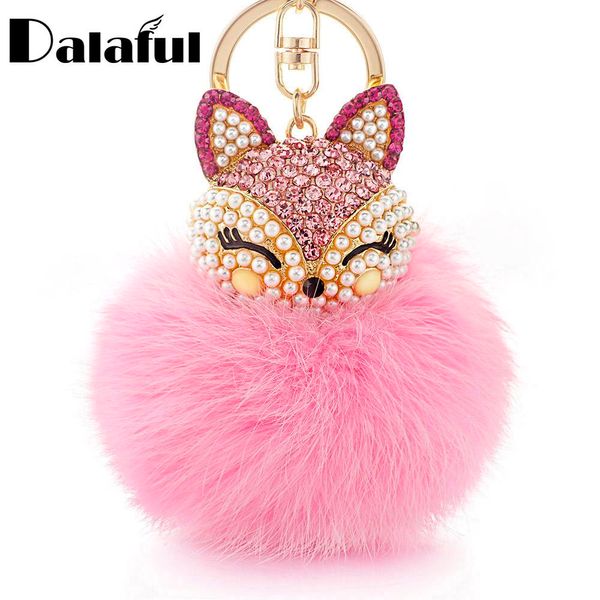 

dalaful lovely fox rabbit fur ball fluffy key chains rings crystal ale bag pendant keyrings keychains for women k283, Silver