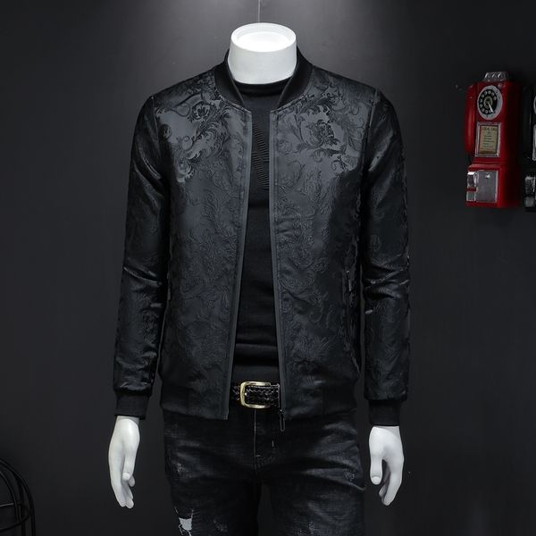 

2023 men's new stand collar slim jacket youth casual trend outer fashion embroidered handsome printed baseball uniform, Black;brown