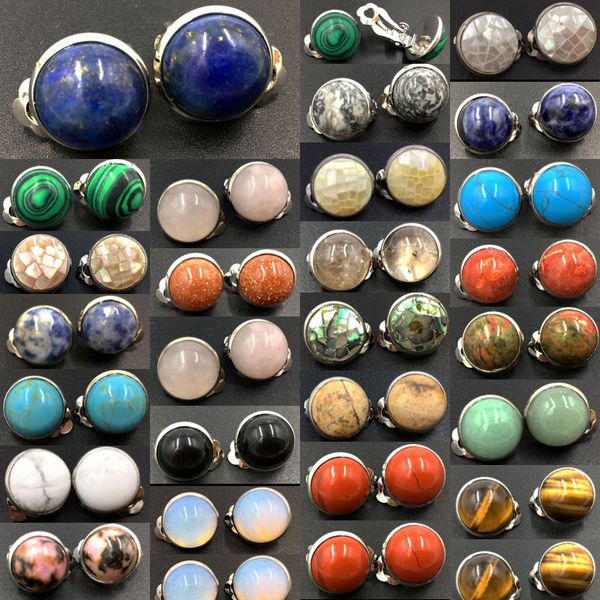 

tiger eye lapis lazuli malachite aventurine opal howlite crystal unakite jaspe abalone shell art oval clip earrings wb659, Silver