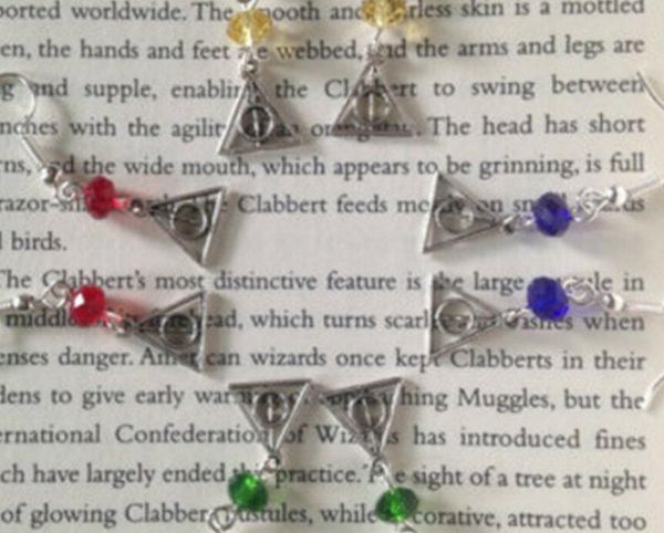 

alloy ancient silver small deathly hallows crystal beads charm earrings fashion creative women jewelry designer earrings holiday gifts