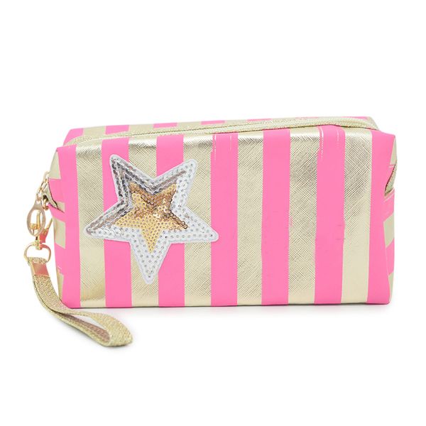 

1 pcs women portable cosmetic bag glitter stripe makeup bags sequin star storage travel bag ab@w3