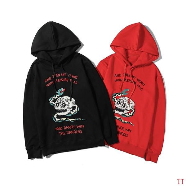 

2019 новых вышивка питон изображения английского письмо с капюшоном свитера мужских тенденций личность хлопок толстовки, Black