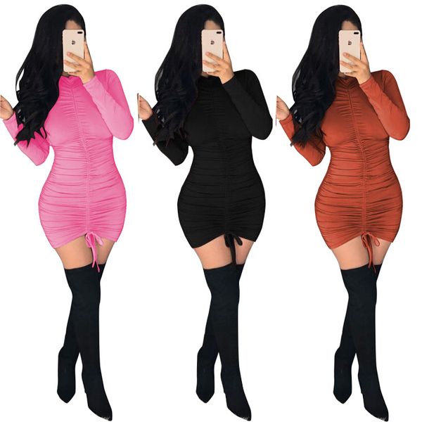 

women bodycon bandage drawstring dress women party dress ruched draped club mini short backless long sleeves dresses solid color dress, White;black
