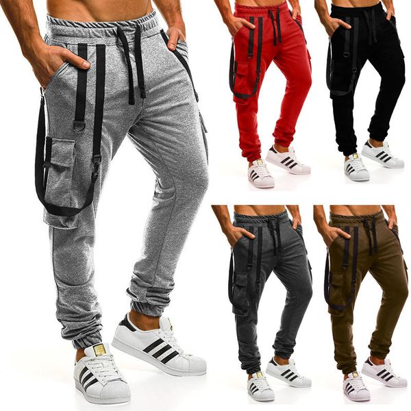 

2020 new casual string strap harem pants men jogger pants thin sweatpants hip hop street wear fashion running sweatpants, Black