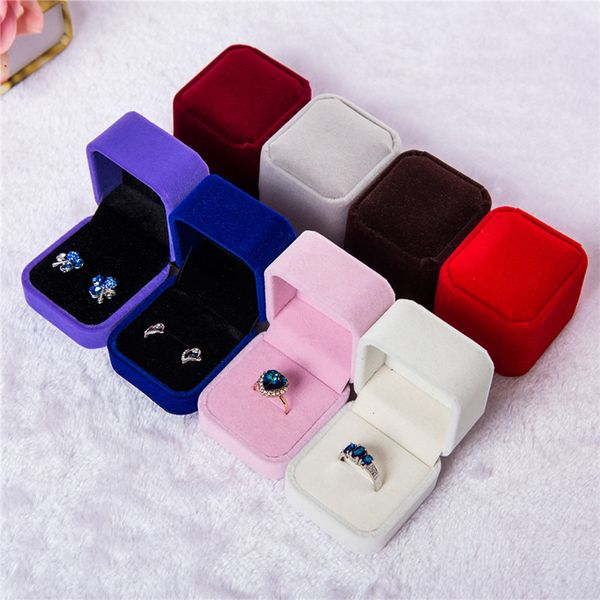 

luxury jewelry gift box square velvet women earrings rings jewelry packaging display portable travel case wedding bridal boxes, Pink;blue