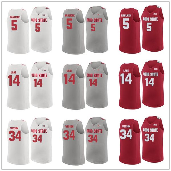 

john havlicek #5 basketball jerseys joey lane #14 kaleb wesson #34 osu ohio state buckeyes college retro men's stitched custom any name, Black;red