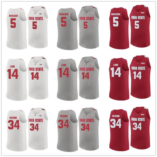 John Havlicek #5 Jerseys de basquete Joey Lane #14 Kaleb Wesson #34 OSU Ohio State Buckeyes College Retro Men's Ed Custom Qualquer nome