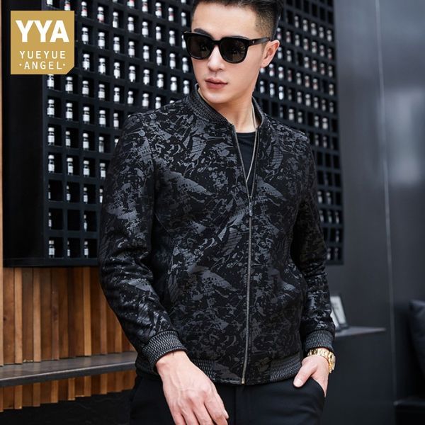 

fashion printed 2019 new mens sheepskin real leather bomber jacket slim fit business man casual short coat jaqueta de couro 4xl, Black
