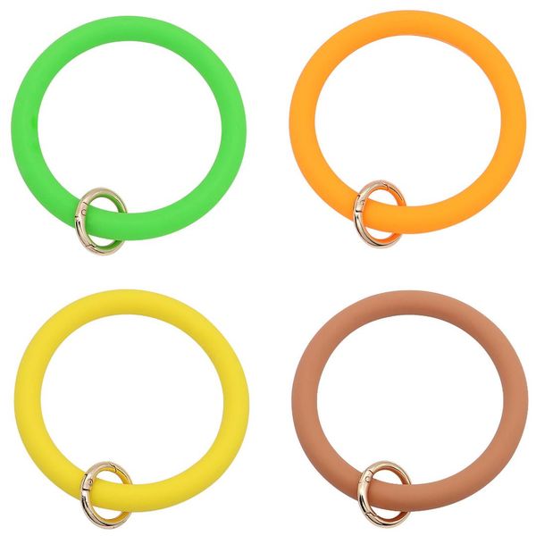 

bangle 2021 colorful silicone big o key ring chain circle wristlet car keychains for women girl wrist strap jewelry, Black