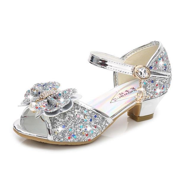 

2020 new dream girls' high-heeled children's sandals, bowknot high-quality girls' high-heeled princess shoes size 26-38, Black;red