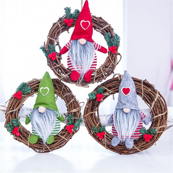 

2019 new year faceless doll little doll rattan ring pendant christmas wreath ornaments christmas window decoration #15