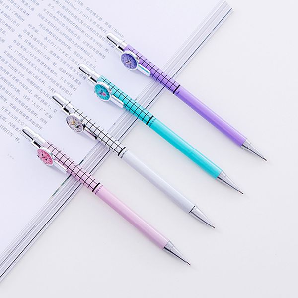 

2pcs kawaii 0.7mm automatic pencils cute clock aluminum metal mechanical pencil for students learning stationery writing supply, Blue;orange