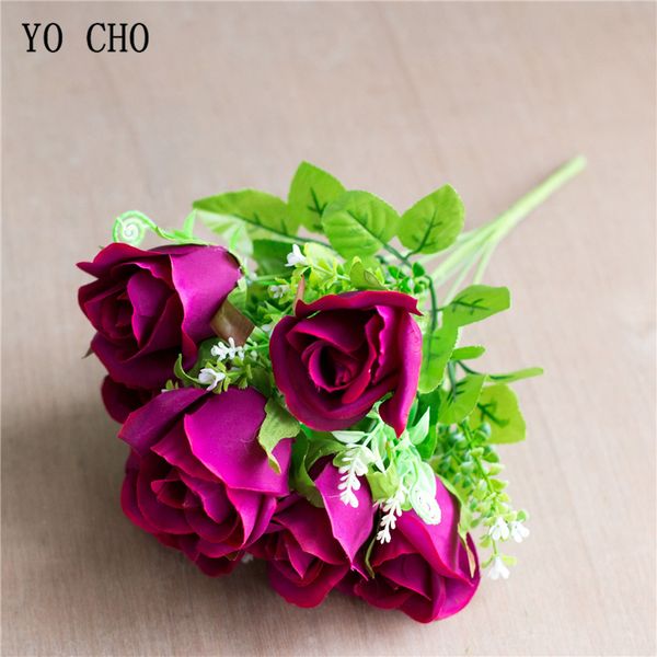 2019 Yo Cho Artificial Flower 7 Heads Silk Rose Champagne Diy