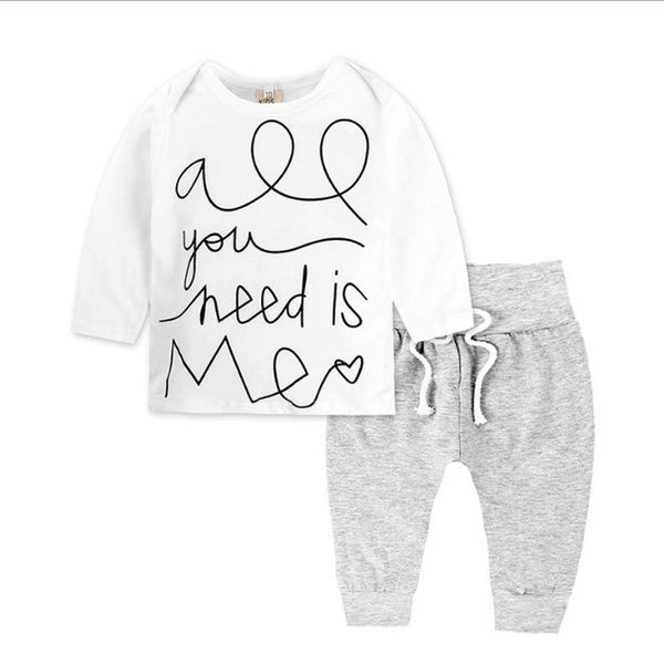 

ребенок мальчик девочка одежда, хлопок с длинным рукавом футболки белый + брюки, 2 шт детской одежды цветочные, малыш девочек костюм весна о, White