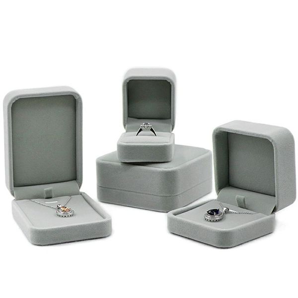 

distribution light grey velvet cloth jewelry box couple ring box pendant necklace bracelet box jewelry gift packaging gift boxes, Black;white