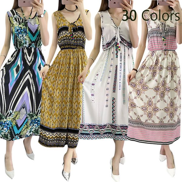 

women summer bohemian dress beach boho elegant printed dresses new fashion flower loose plus size sleeveless dress designer clothes, Black;gray