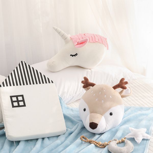 

soft plush animal head wall hanging animal polar elephant unicorn elk plush animal head wall decoration for children