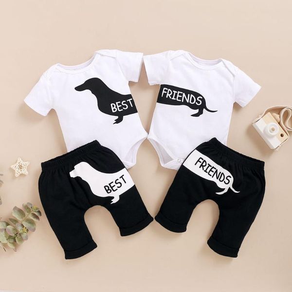 

newborn baby boys girls clothes cartoon print 2pcs babyoutfits set twin short sleeve t-shirt+pants infant toddler clothing suit, White