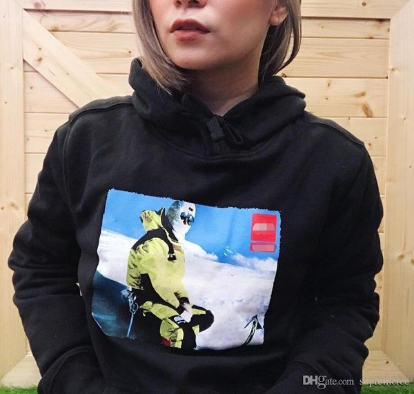 

fashion 18fw skiing p hoodie hip hop skateboard winter men women sport cotton casual fleece hoodie, Black