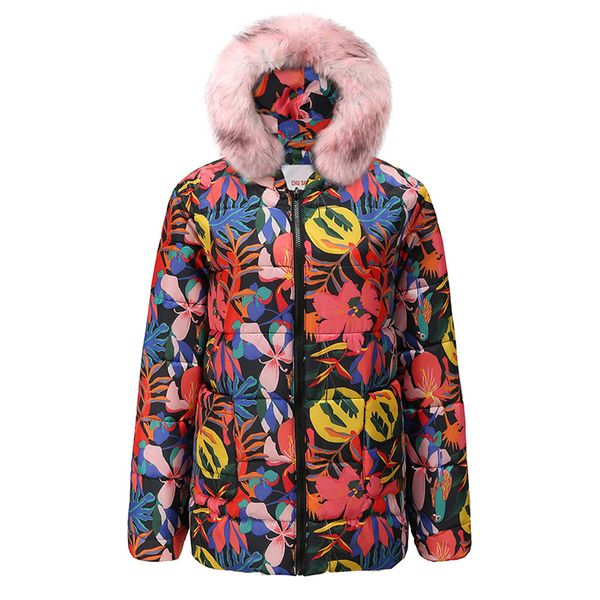 

jaycosin winter women plus size thicker warm zipper short jacket novelity vintage print fur hooded bread cotton coat xxxl 126, Black