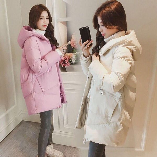 

winter women jacket casual solid thick warm long hooded parkas female pocket snow coat, Black
