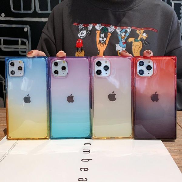 

shockproof square gradient color soft silicone phone case for iphone 11 pro max xs max xr 7 8 plus se2 x tpu clear back cover